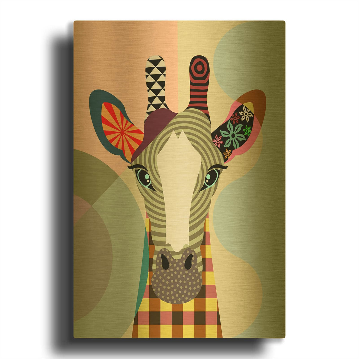 'Stand Tall Giraffe' By Lanre Adefioyue Gold Metal Wall Art