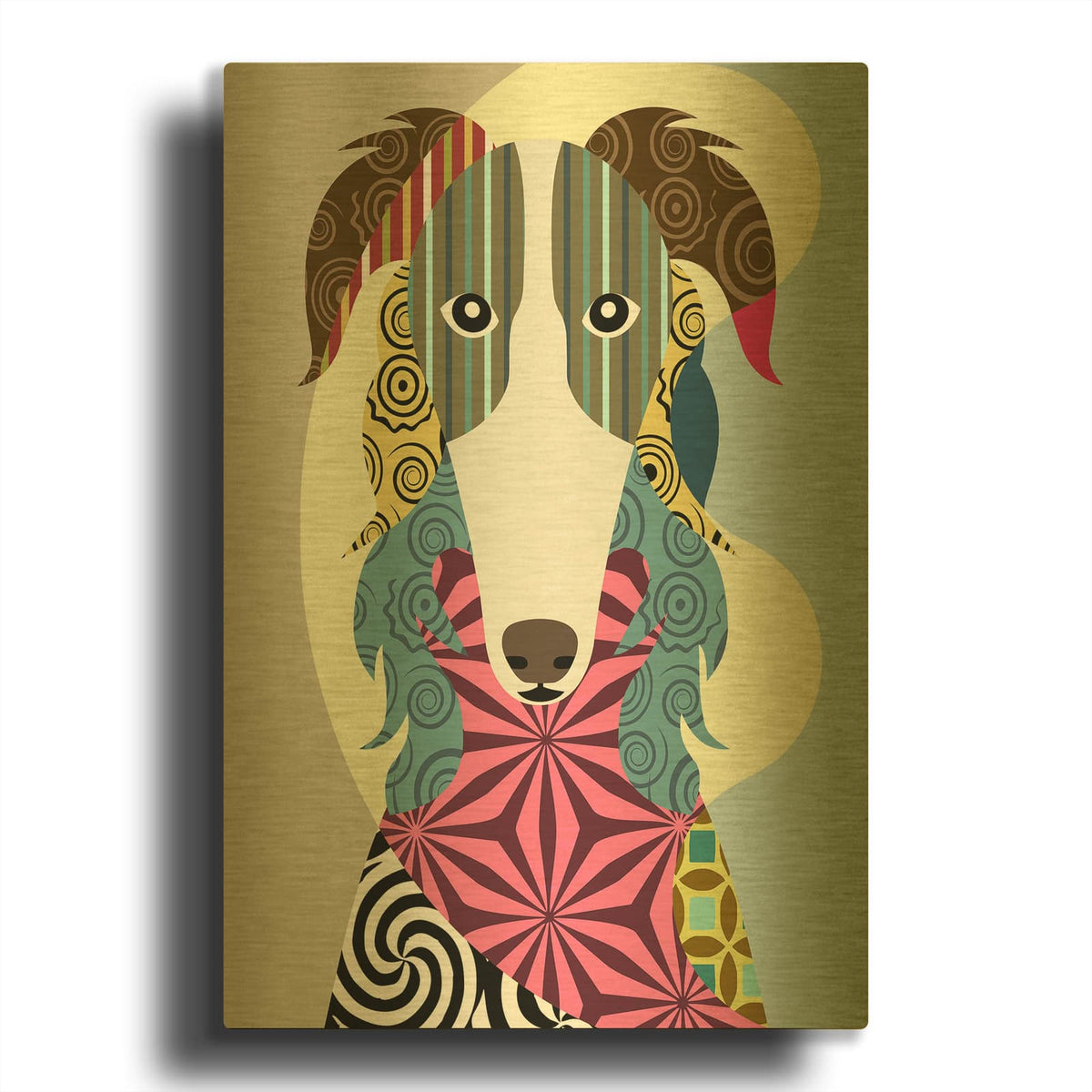 'Borzoi Russian Wolfhound' By Lanre Adefioyue Gold Metal Wall Art