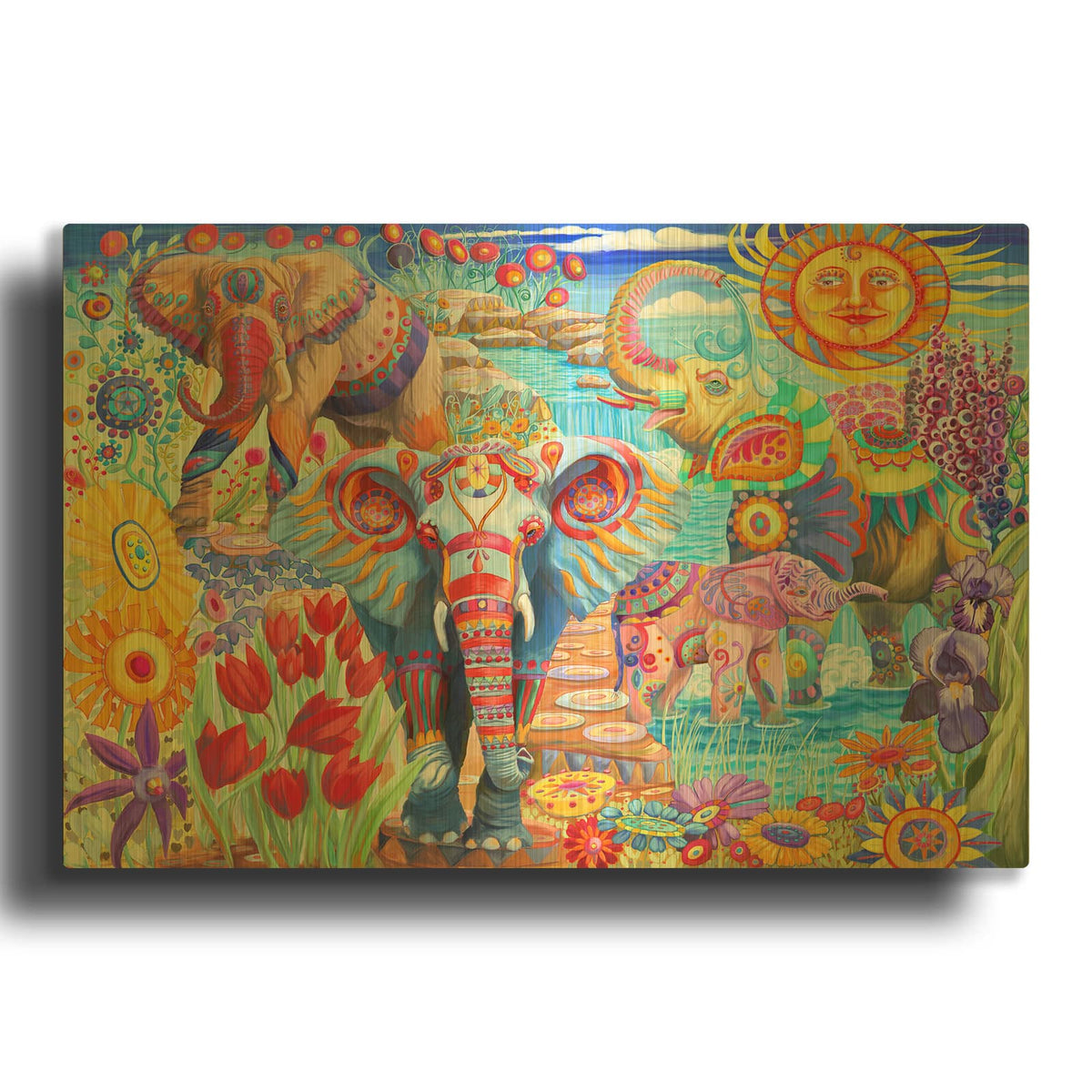 'Elephants in the Garden' By Laura Audi Gold Metal Wall Art
