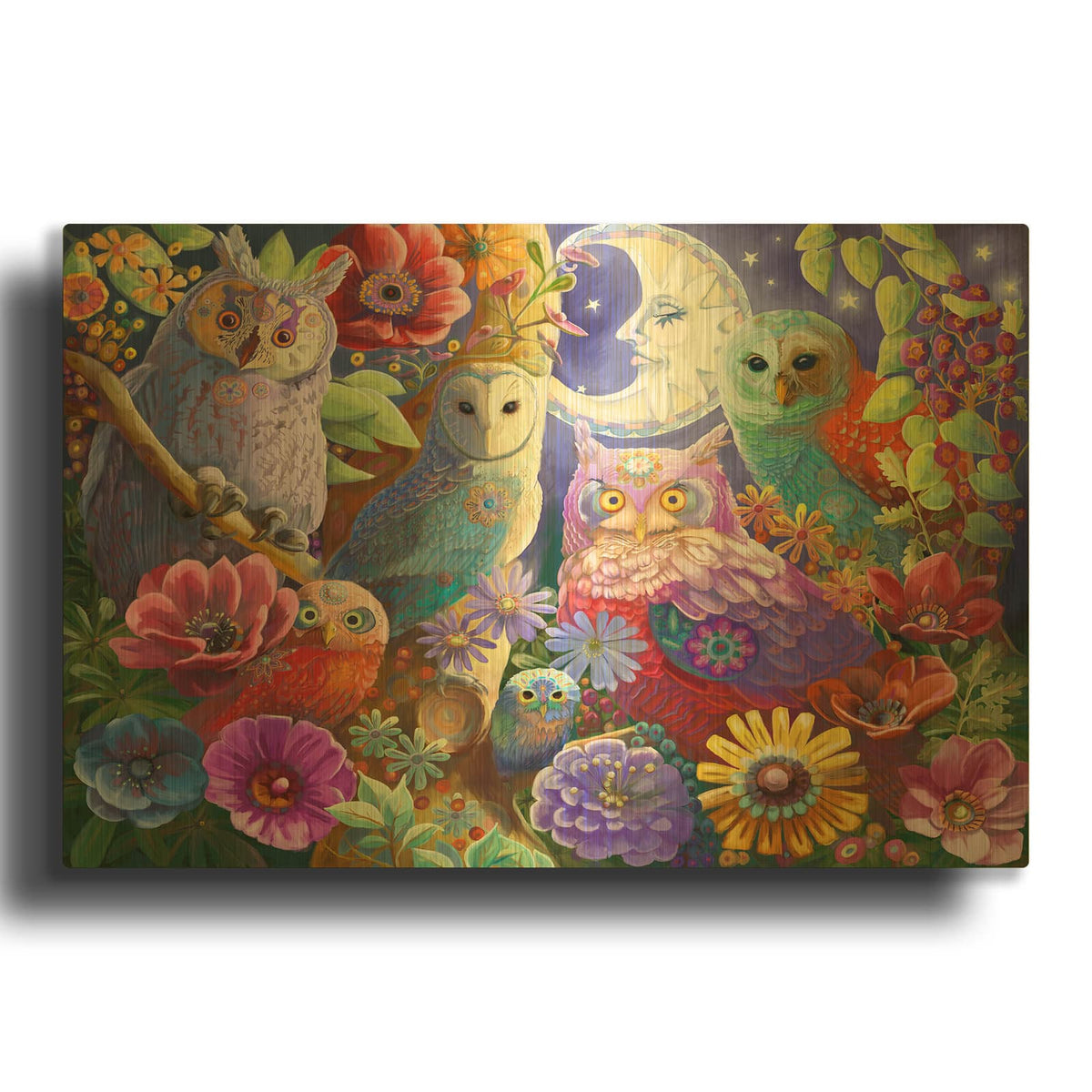 'Night Owl Gathering' By Laura Audi Gold Metal Wall Art