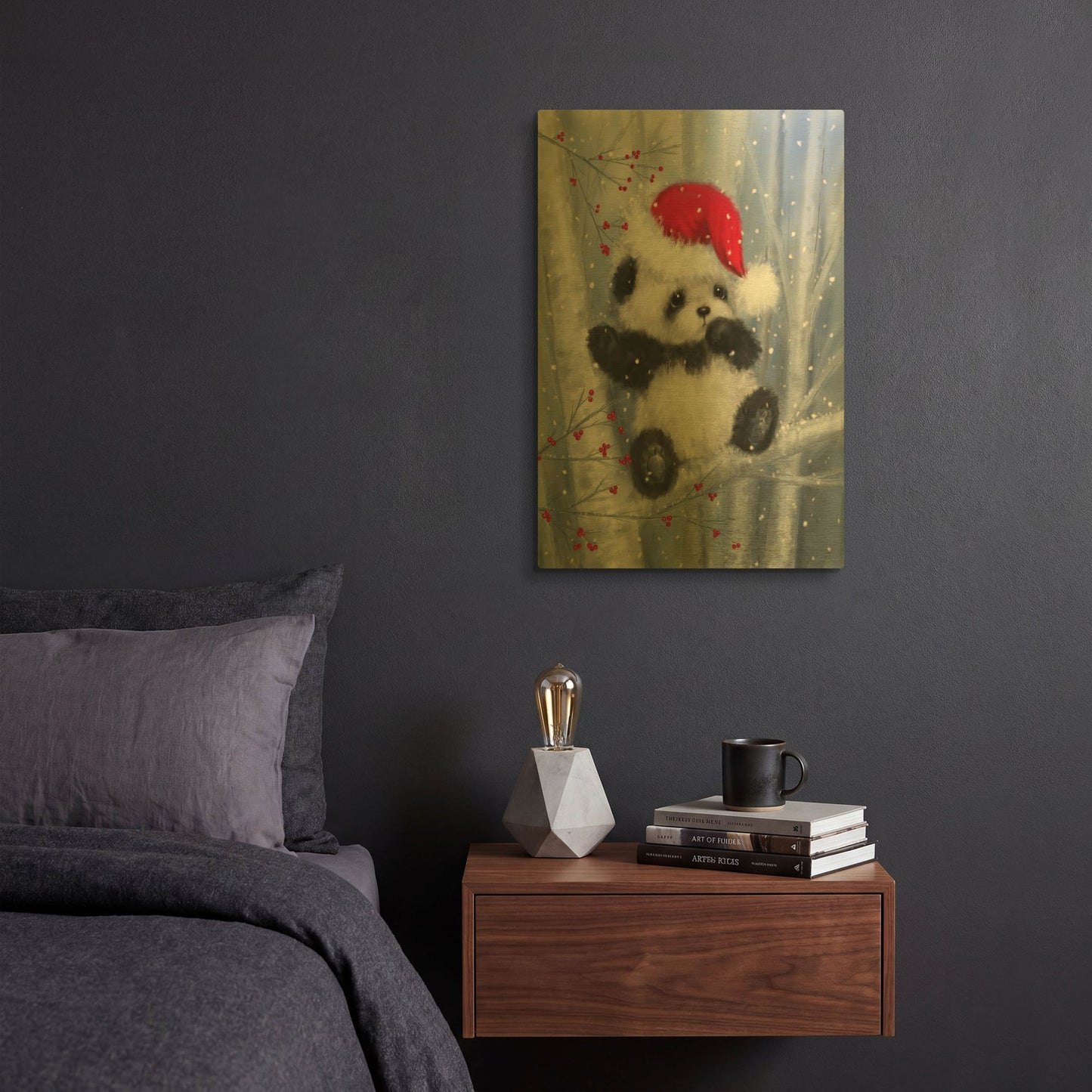 'Christmas Panda' By Makiko Gold Metal Wall Art