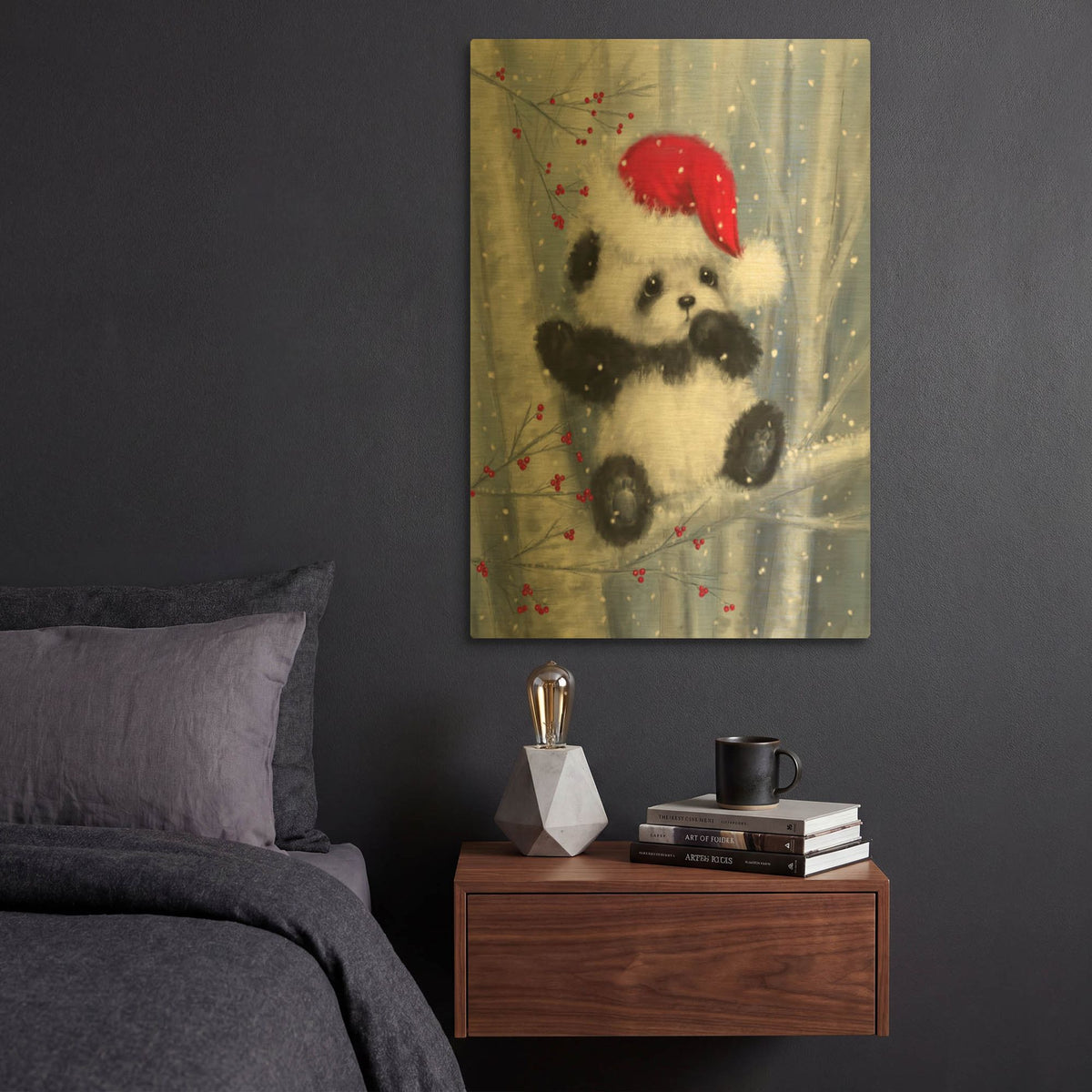 'Christmas Panda' By Makiko Gold Metal Wall Art