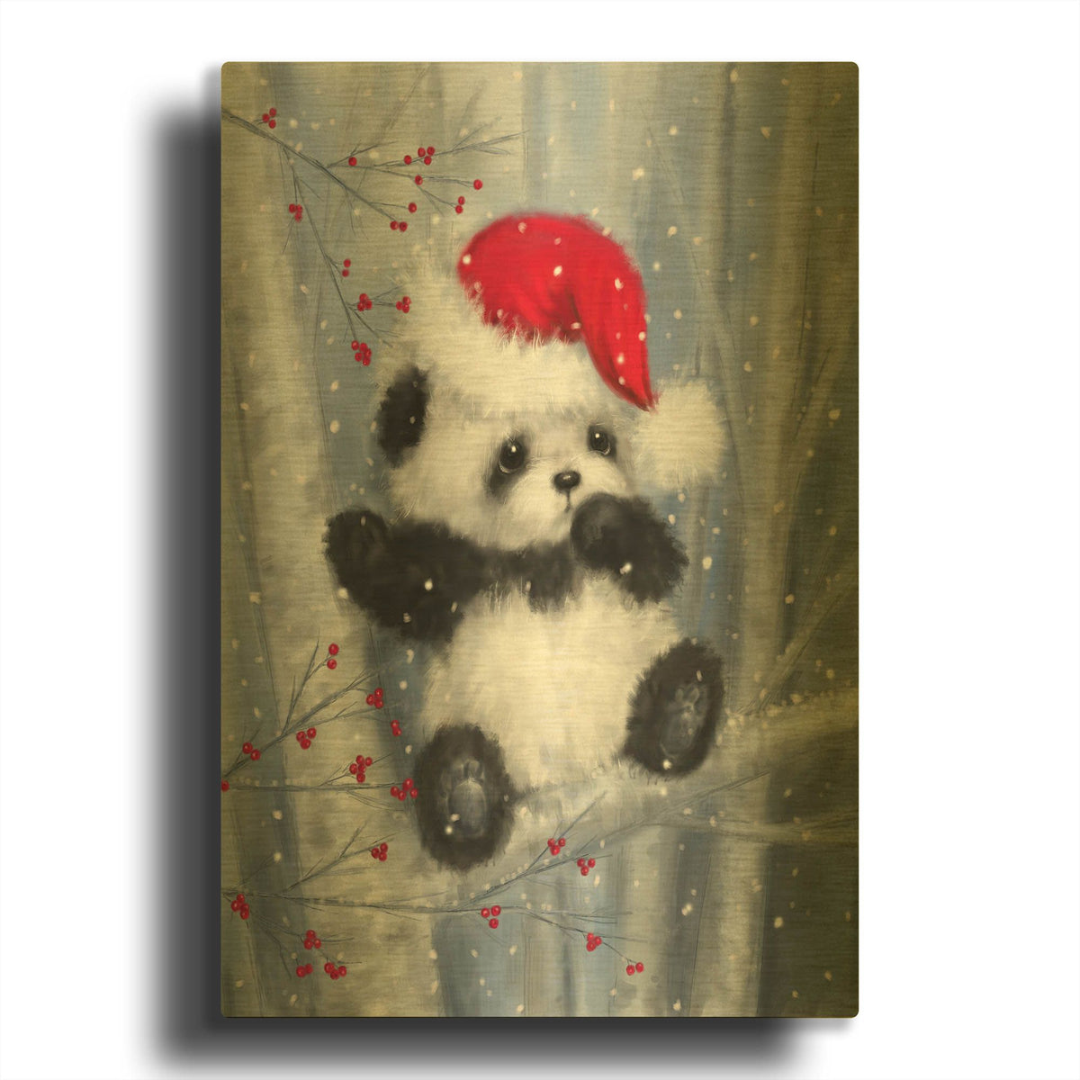 'Christmas Panda' By Makiko Gold Metal Wall Art