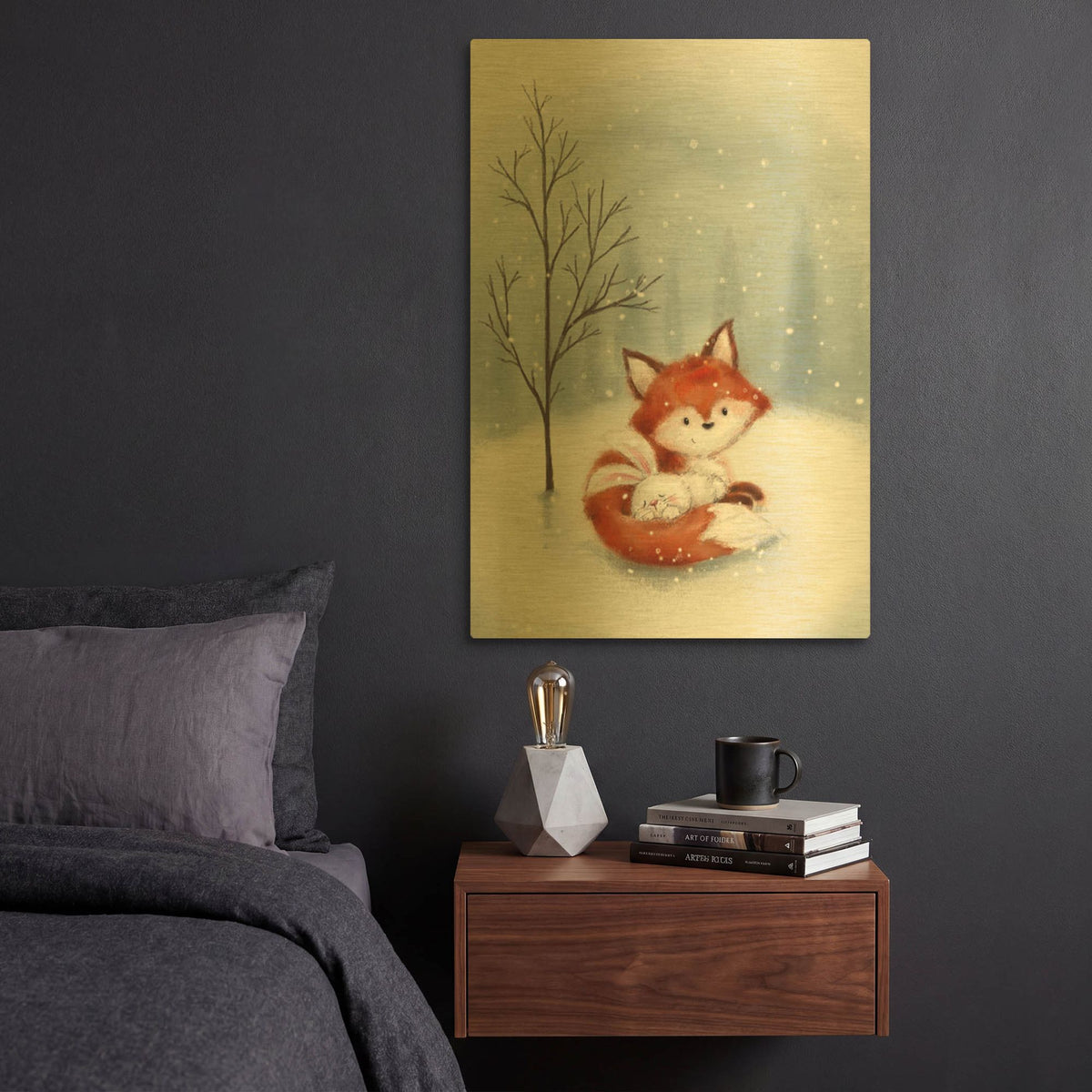 'Fox And Rabbit 1' By Makiko Gold Metal Wall Art