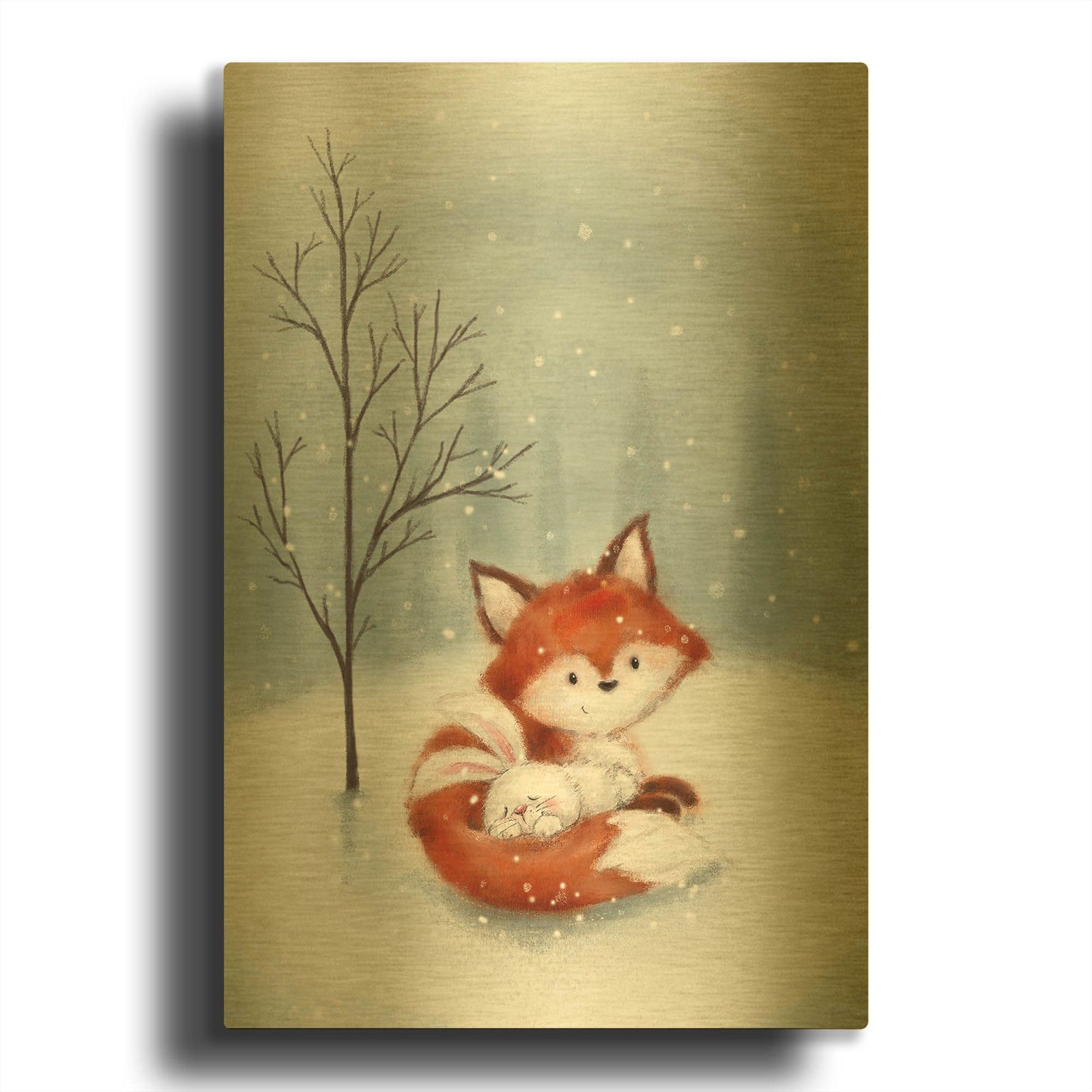 'Fox And Rabbit 1' By Makiko Gold Metal Wall Art