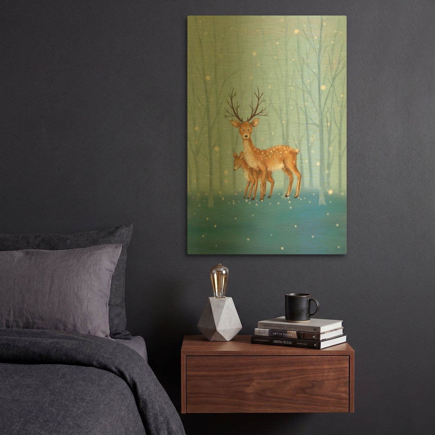 'Reindeers' By Makiko Gold Metal Wall Art