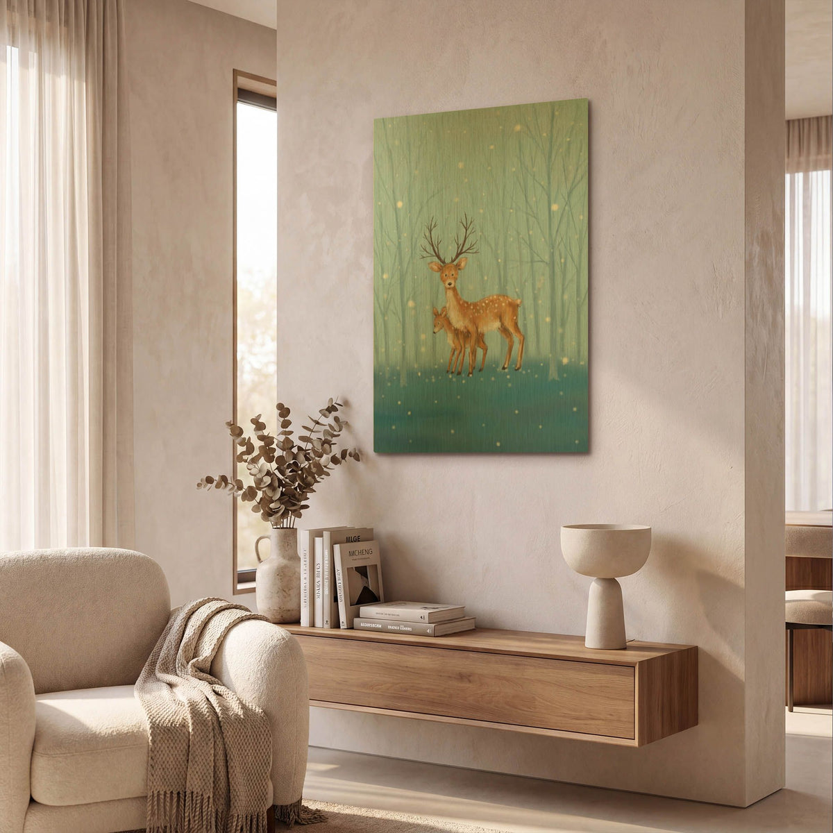 'Reindeers' By Makiko Gold Metal Wall Art