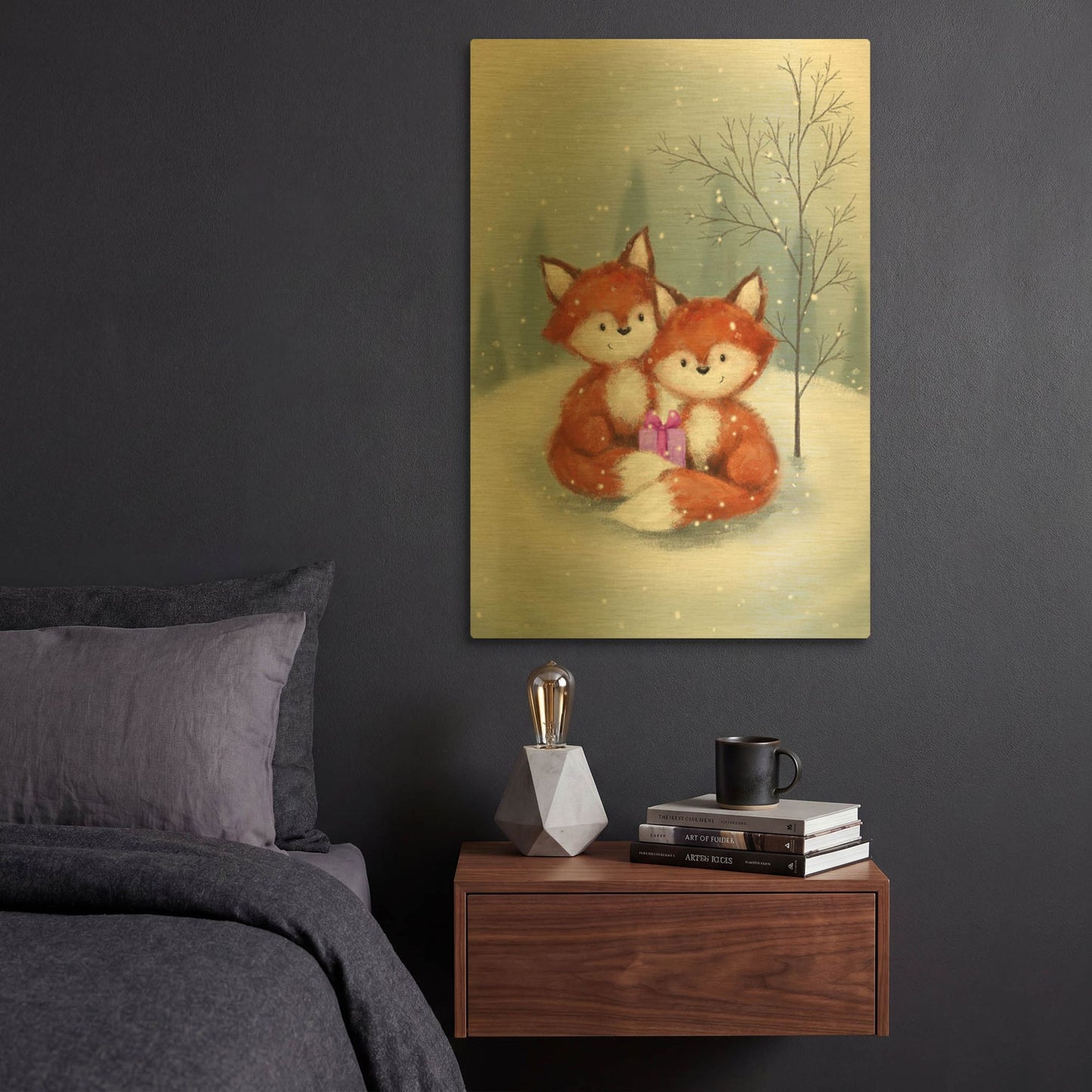 'Two Fox 1' By Makiko Gold Metal Wall Art