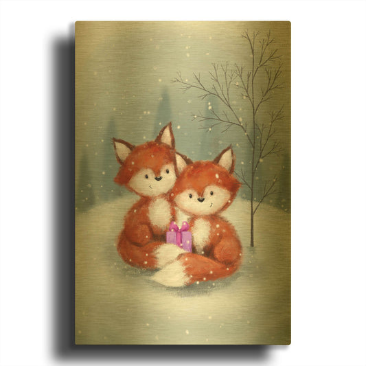 'Two Fox 1' By Makiko Gold Metal Wall Art
