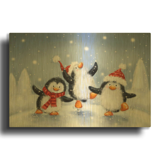 'Three Penguins' By Makiko Gold Metal Wall Art