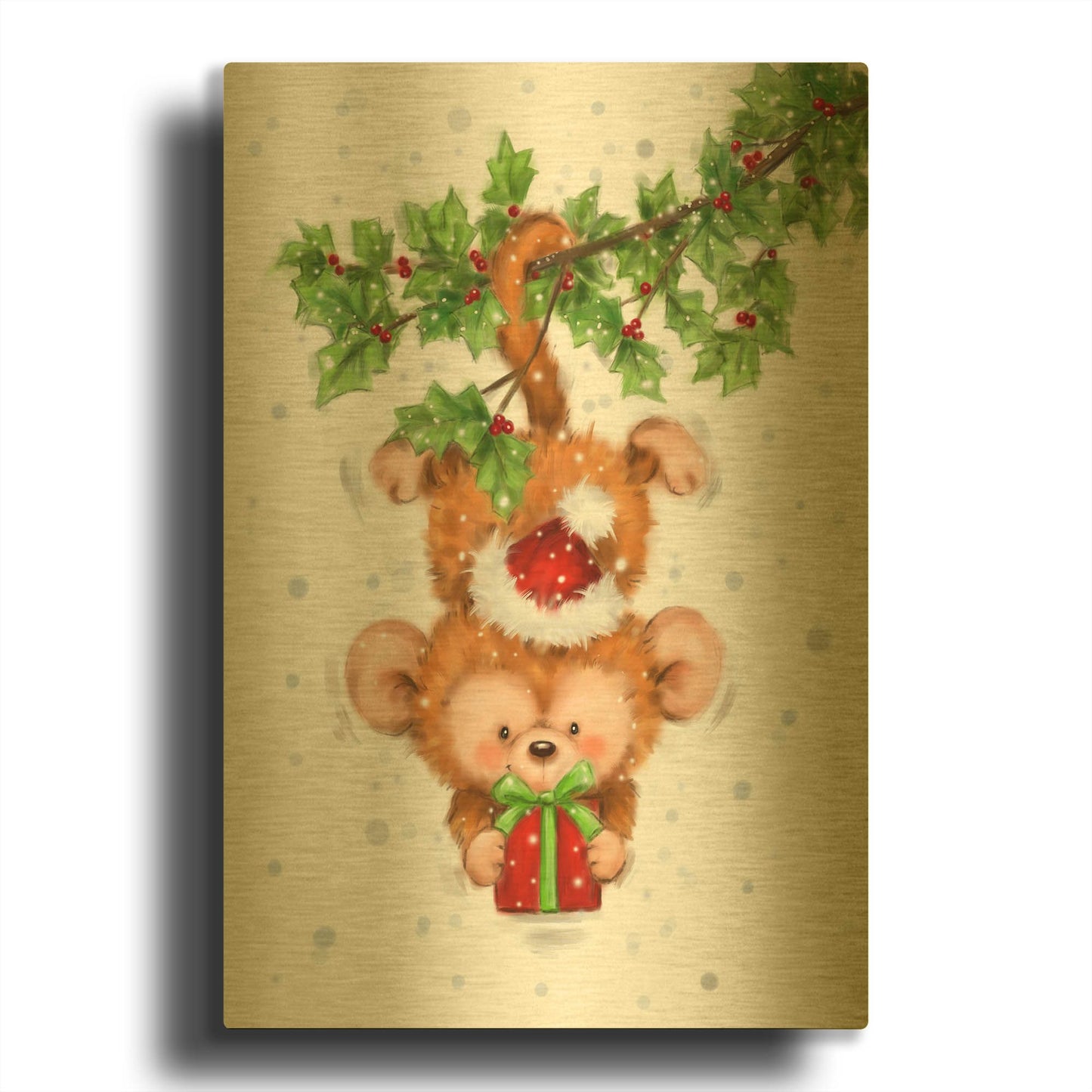 'Monkey Christmas' By Makiko Gold Metal Wall Art