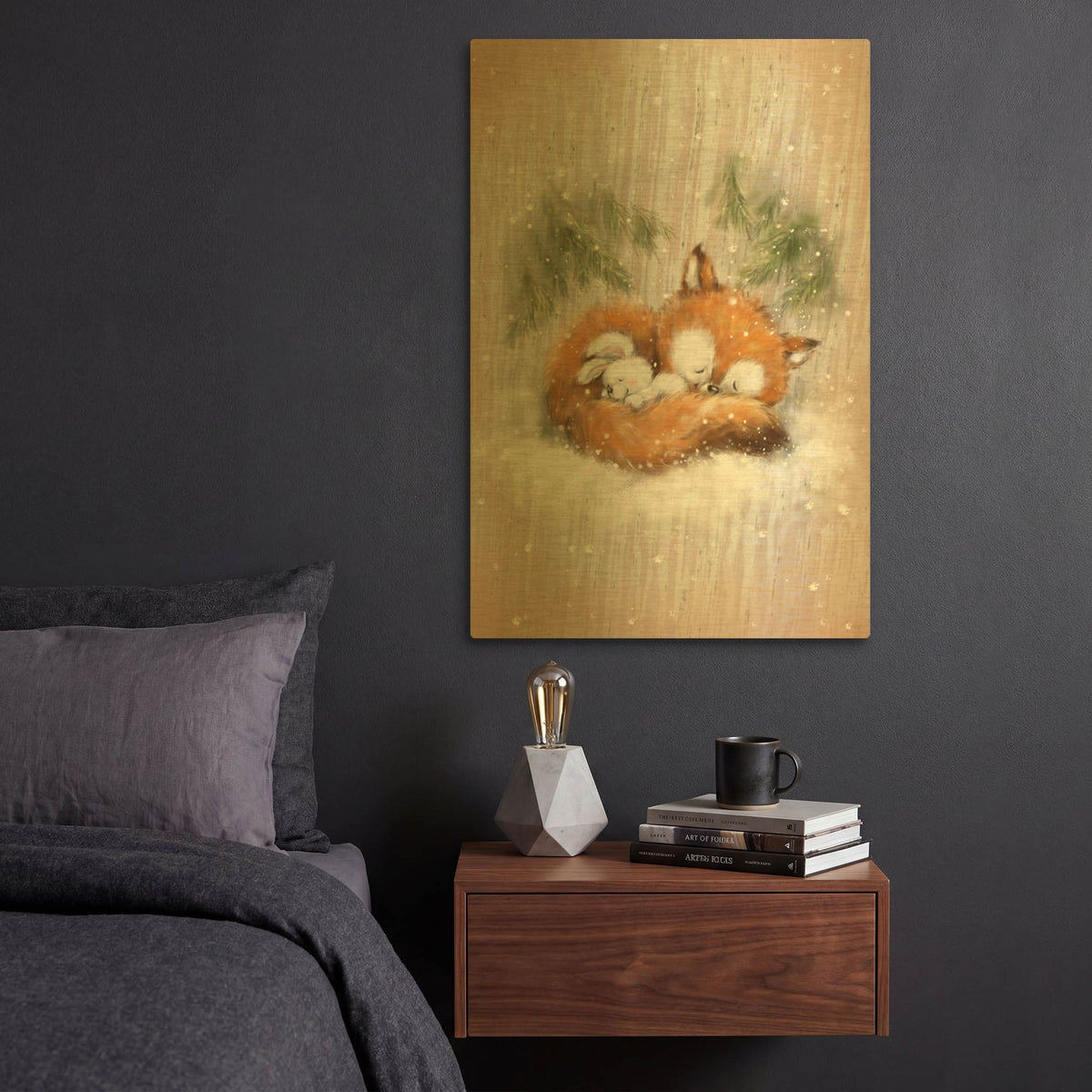 'Fox and Rabbit 2' By Makiko Gold Metal Wall Art