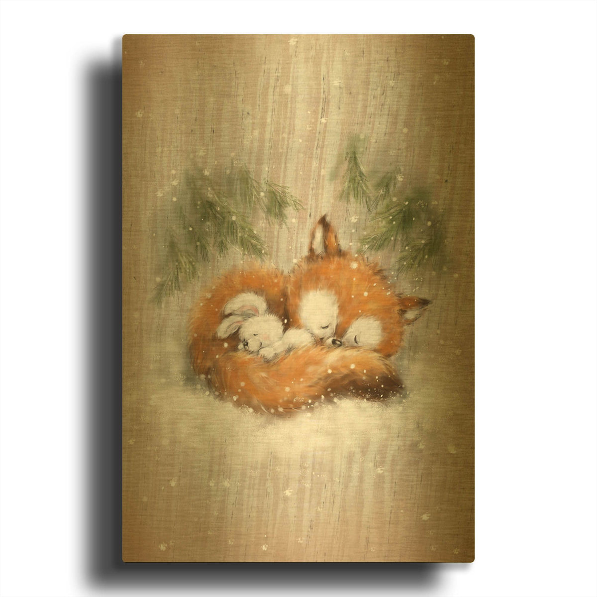 'Fox and Rabbit 2' By Makiko Gold Metal Wall Art