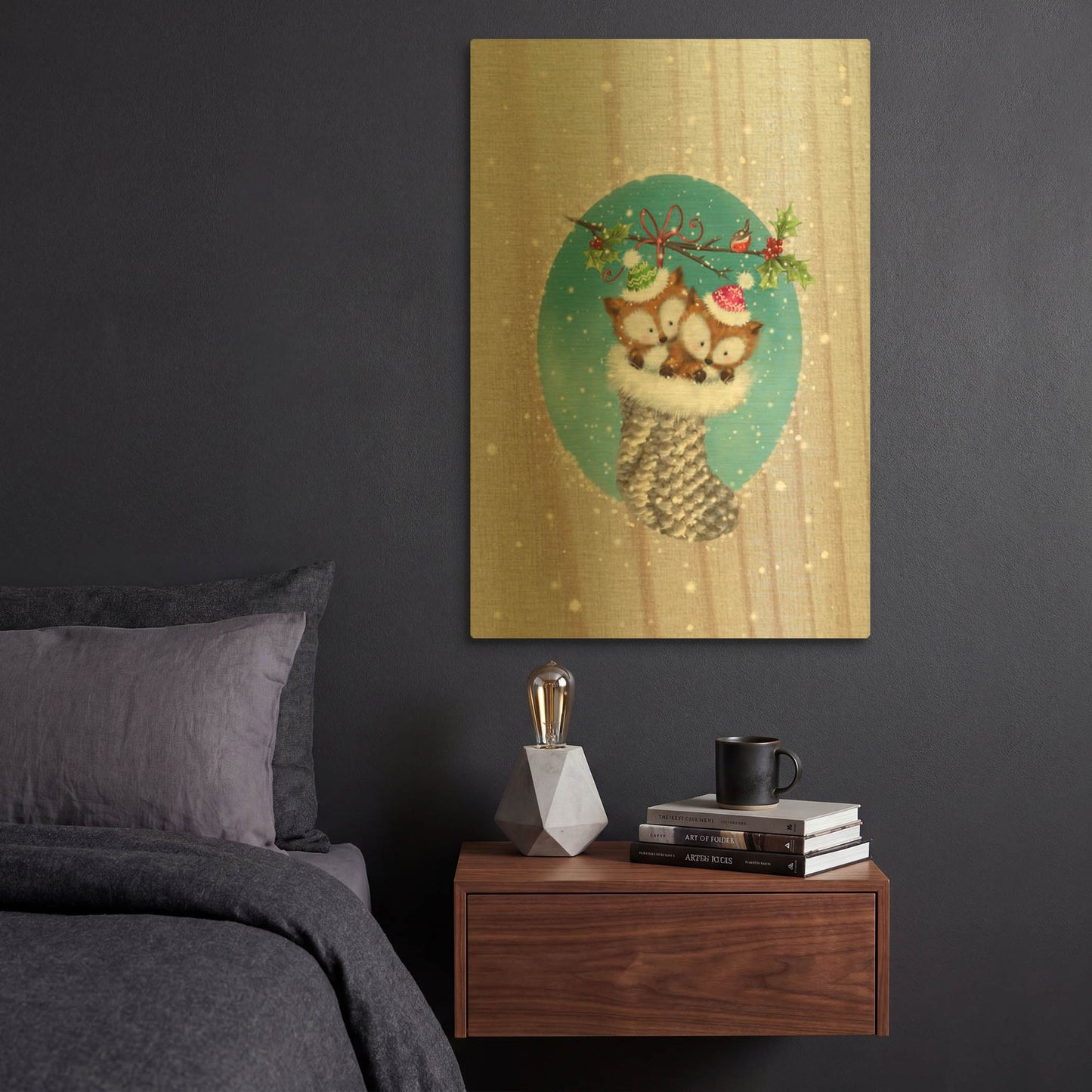 'Two Fox 2' By Makiko Gold Metal Wall Art