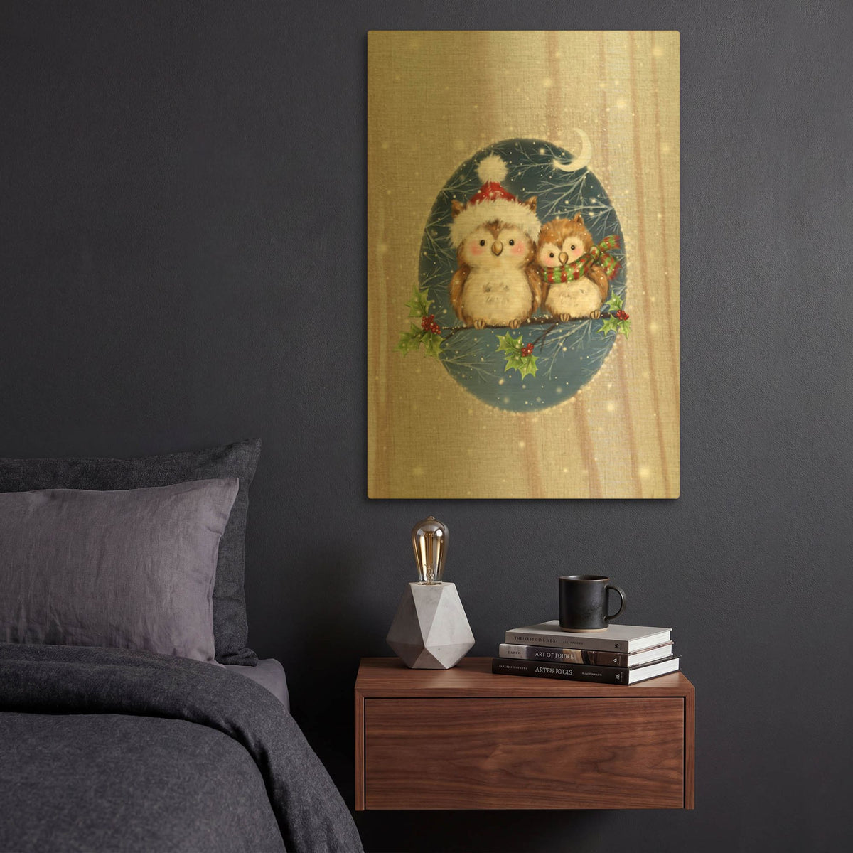 'Two Owls' By Makiko Gold Metal Wall Art