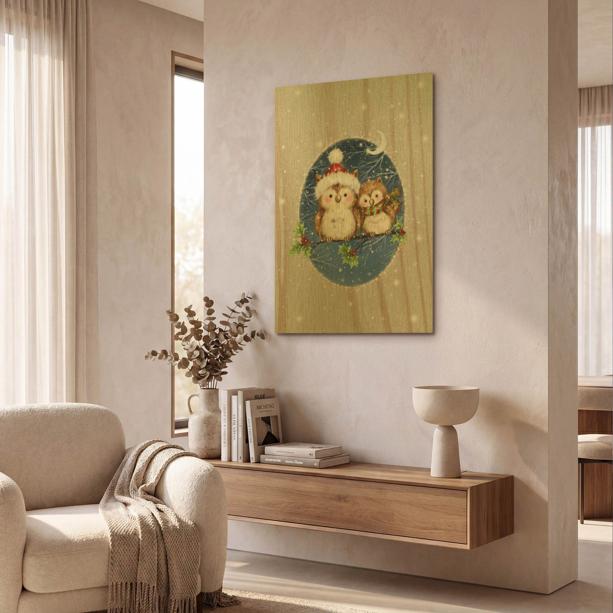 'Two Owls' By Makiko Gold Metal Wall Art
