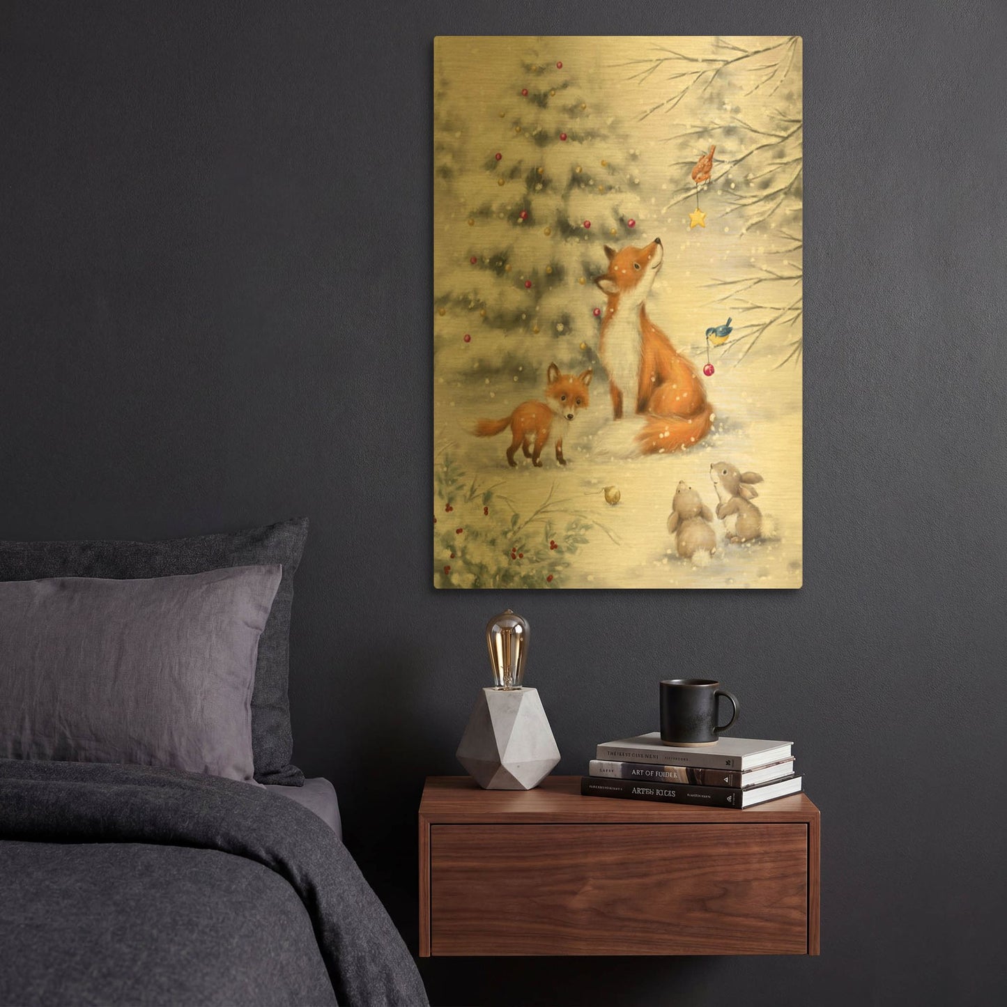'Fox in forest' By Makiko Gold Metal Wall Art