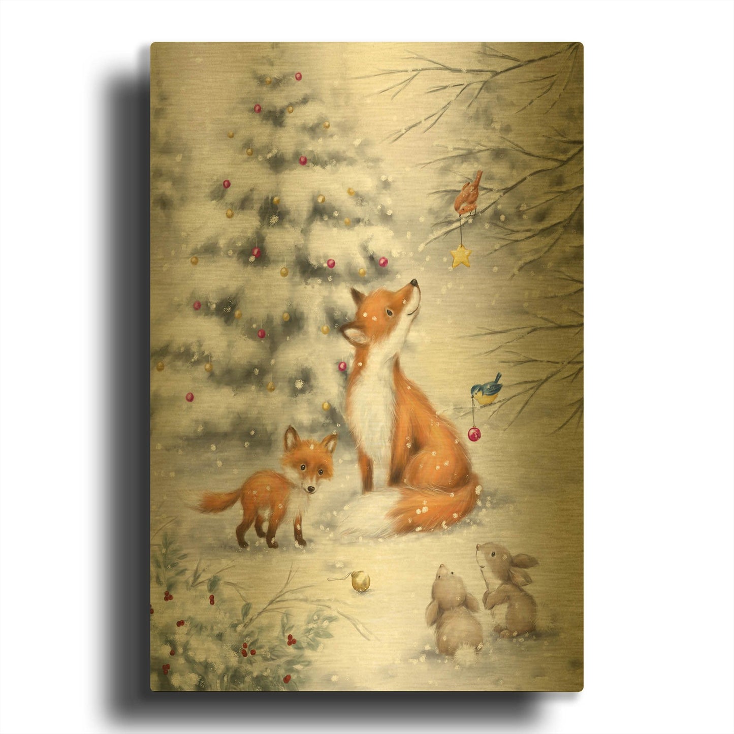 'Fox in forest' By Makiko Gold Metal Wall Art