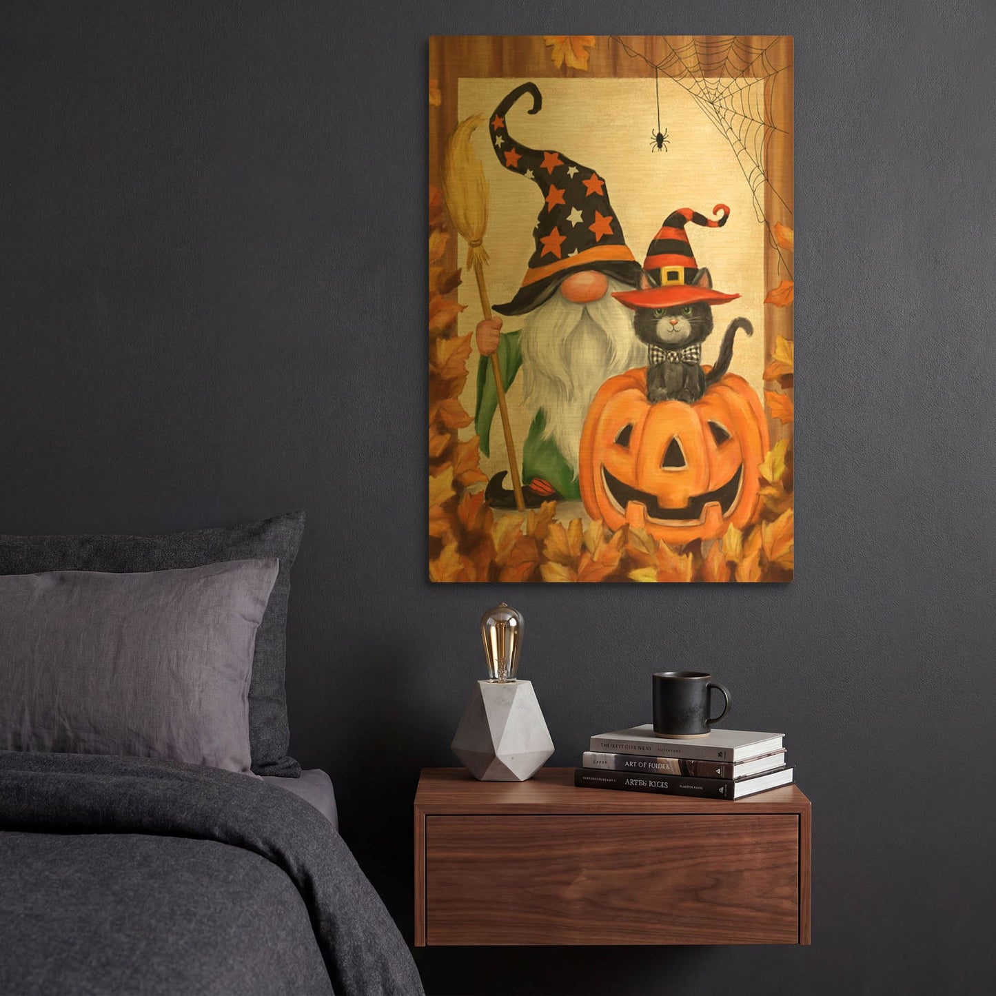 'Halloween Gnome' By Makiko Gold Metal Wall Art