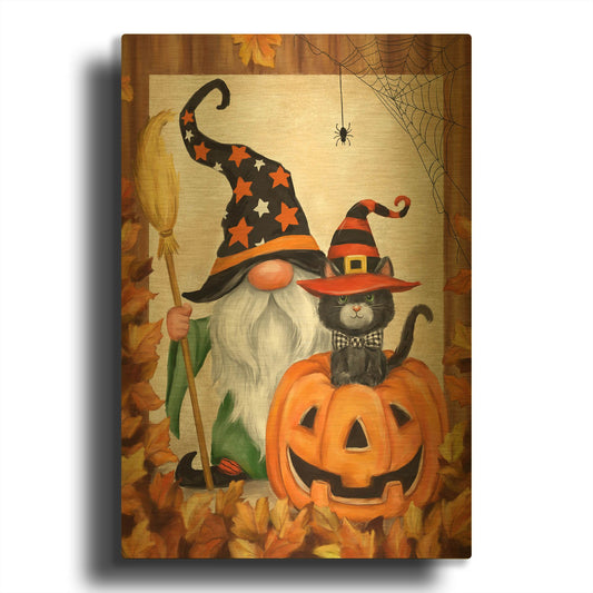 'Halloween Gnome' By Makiko Gold Metal Wall Art