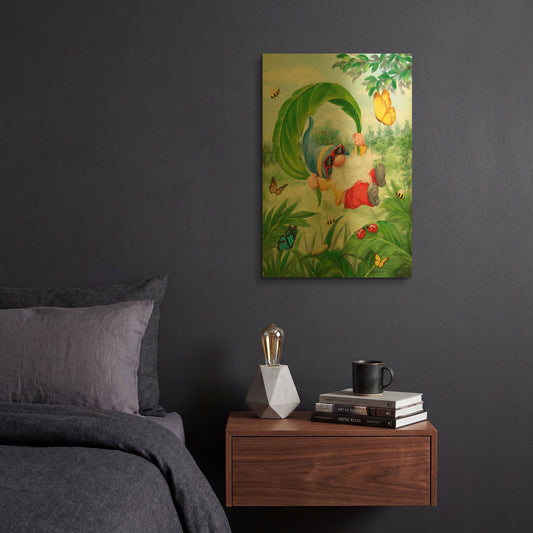 'Gnome Parachute' By Makiko Gold Metal Wall Art