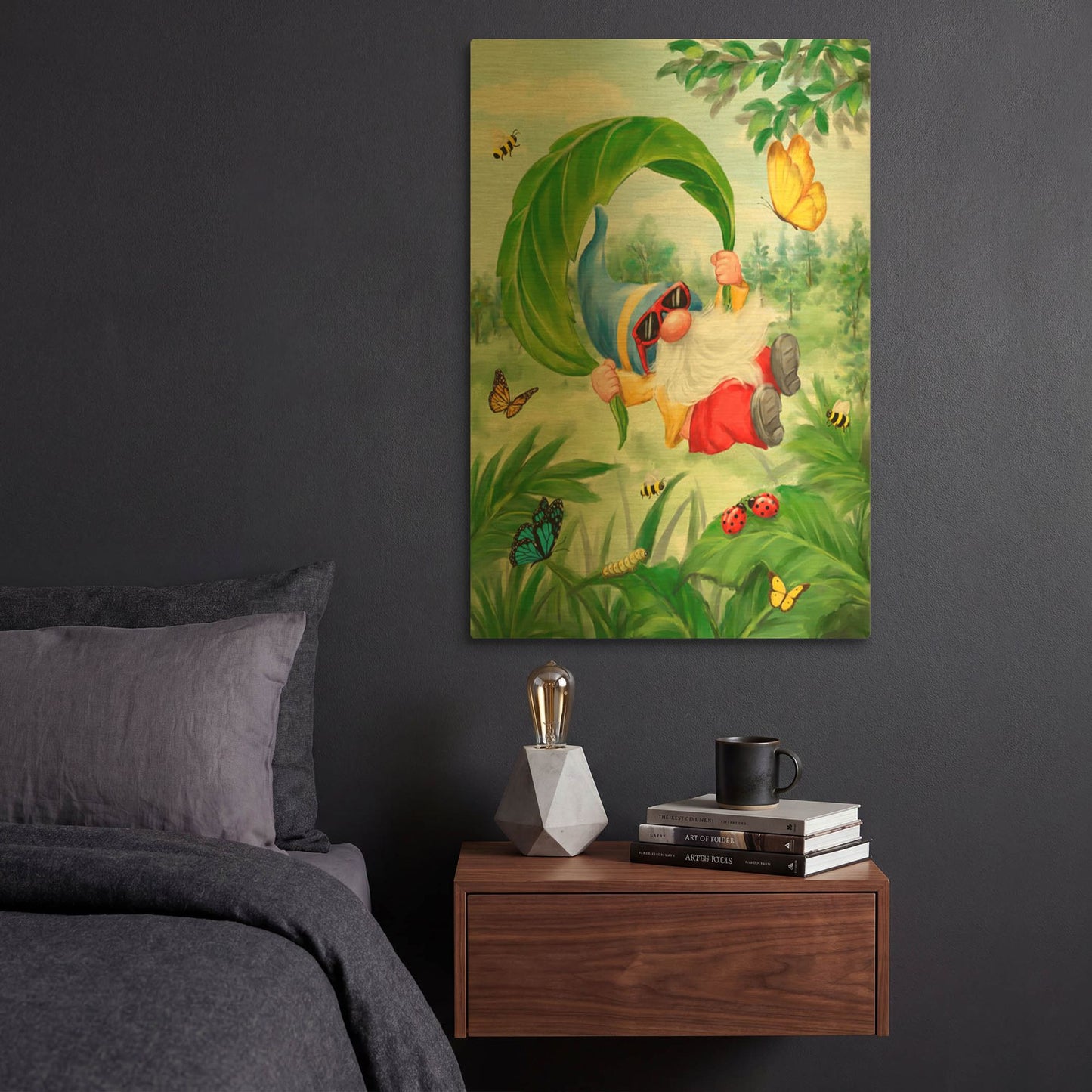 'Gnome Parachute' By Makiko Gold Metal Wall Art