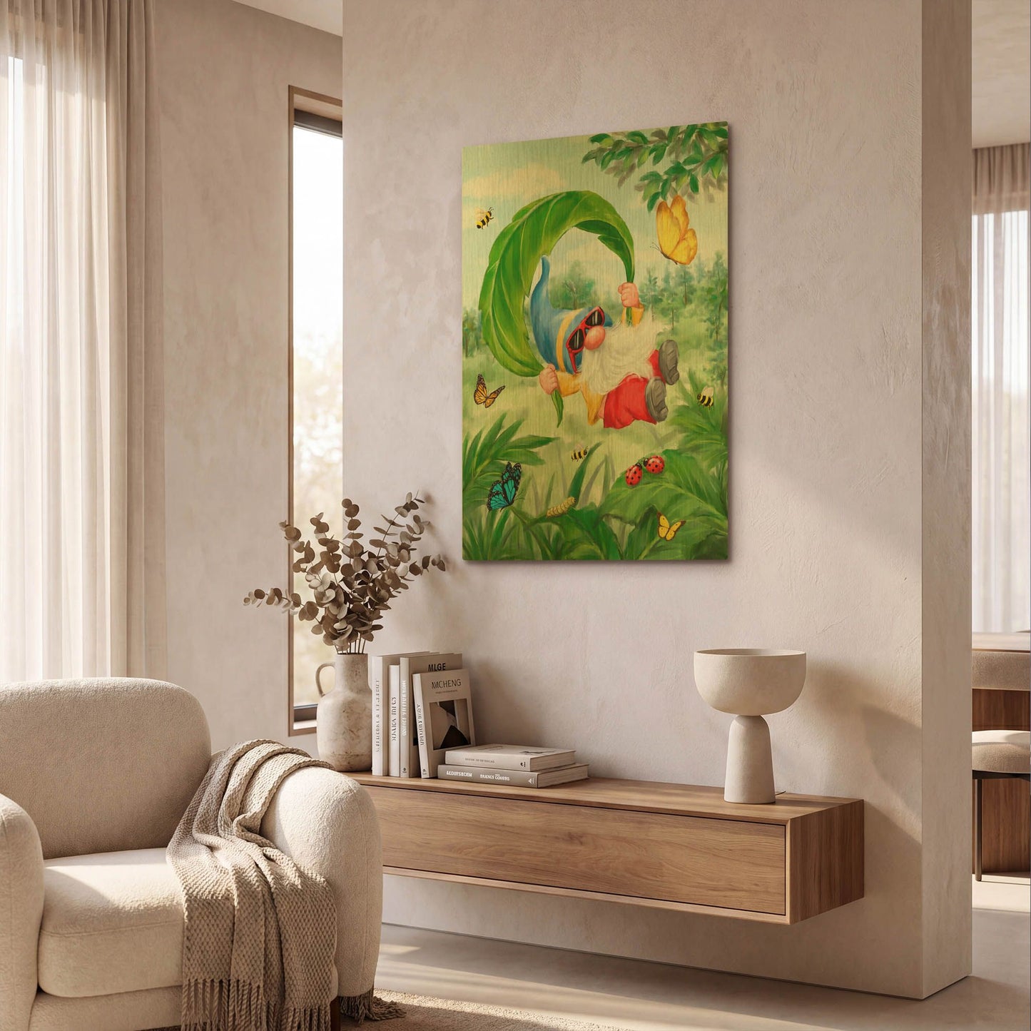 'Gnome Parachute' By Makiko Gold Metal Wall Art