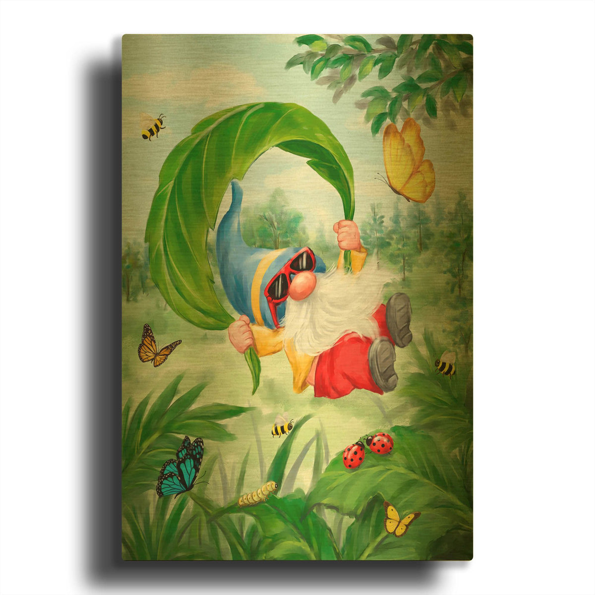 'Gnome Parachute' By Makiko Gold Metal Wall Art