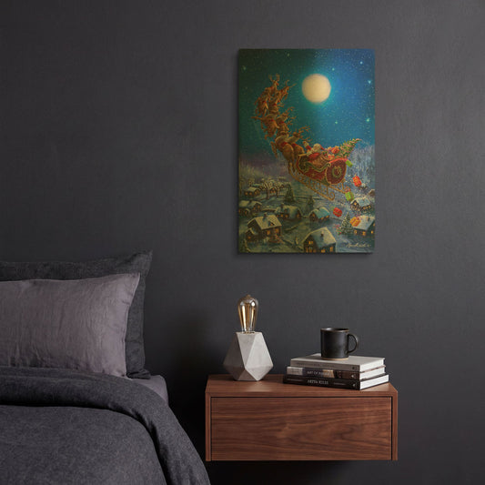'Santa’s Night Ride' By Ali Corti Gold Metal Wall Art