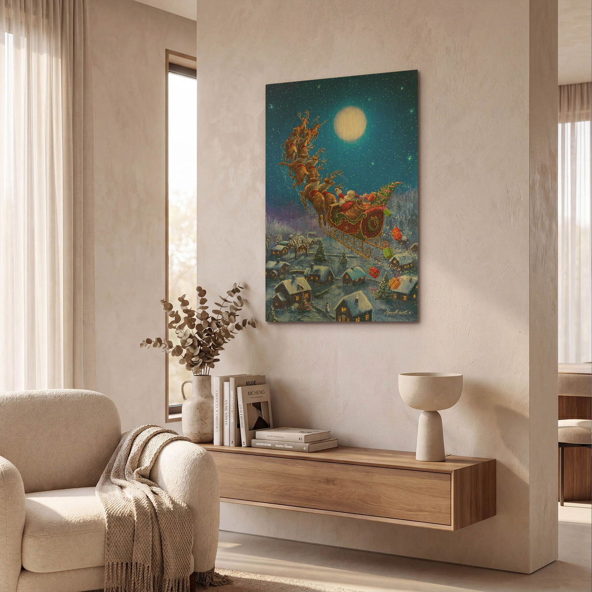 'Santa’s Night Ride' By Ali Corti Gold Metal Wall Art