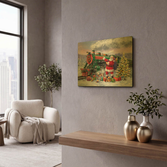 'Santa’s Express Train' By Ali Corti Gold Metal Wall Art