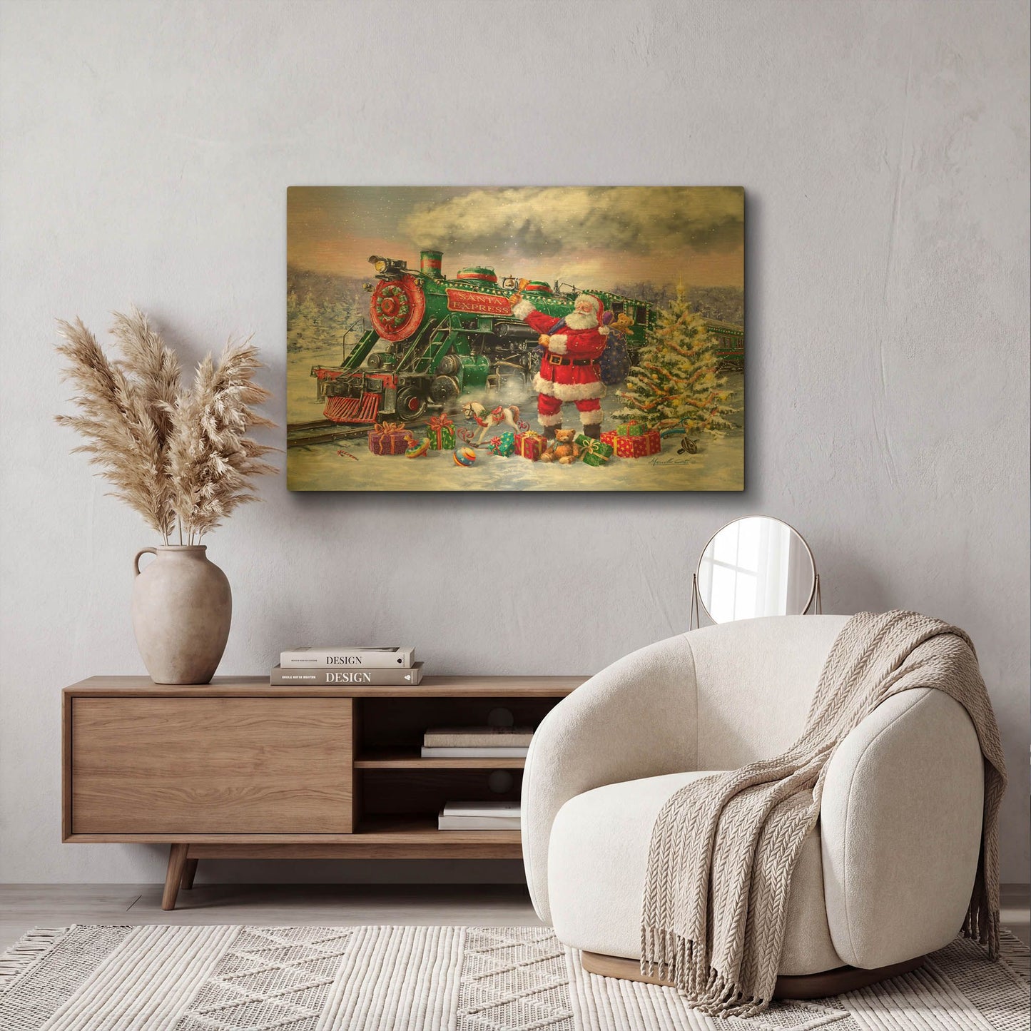 'Santa’s Express Train' By Ali Corti Gold Metal Wall Art