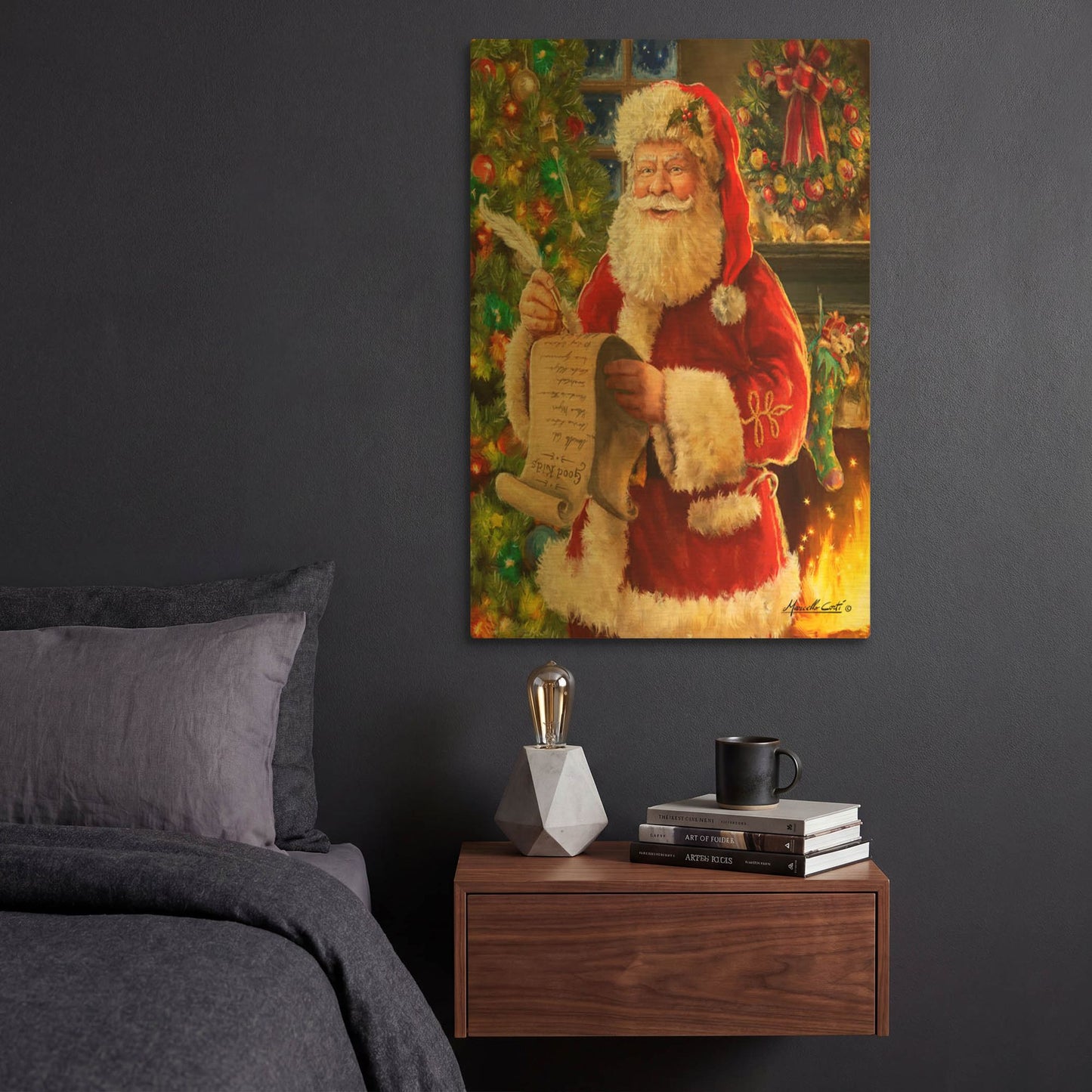 'Checking his List' By Ali Corti Gold Metal Wall Art