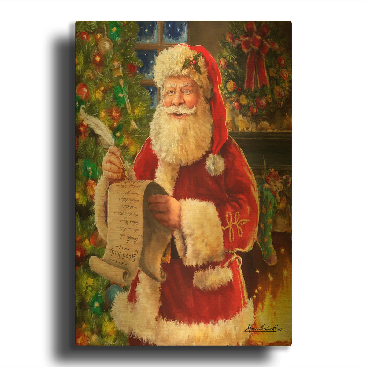 'Checking his List' By Ali Corti Gold Metal Wall Art