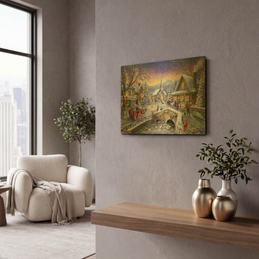 'Christmas Village Glow' By Ali Corti Gold Metal Wall Art