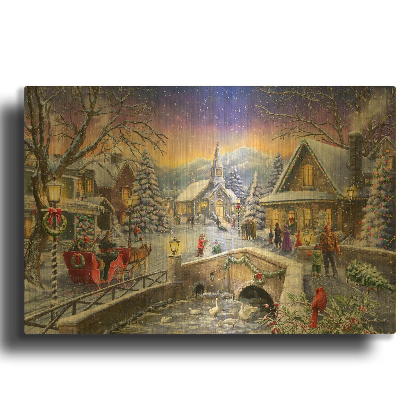 'Christmas Village Glow' By Ali Corti Gold Metal Wall Art