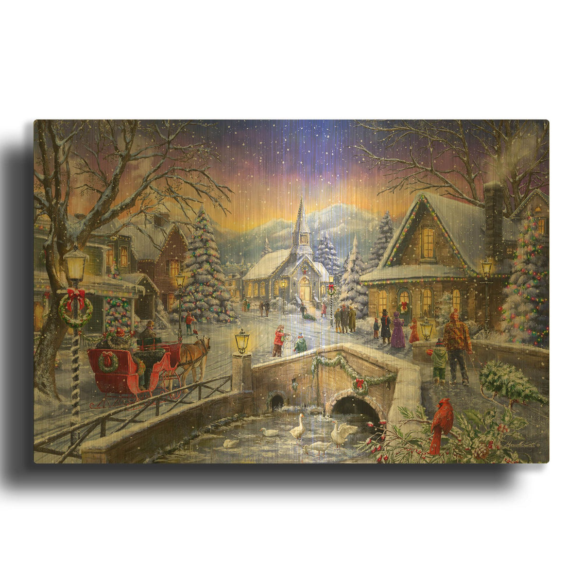 'Christmas Village Glow' By Ali Corti Gold Metal Wall Art