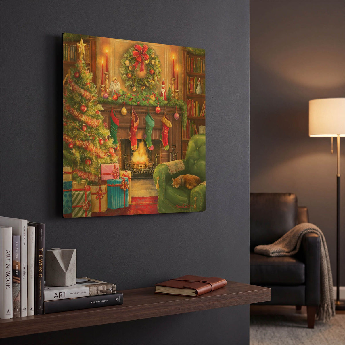 'Cozy Christmas Evening' By Ali Corti Gold Metal Wall Art