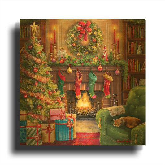 'Cozy Christmas Evening' By Ali Corti Gold Metal Wall Art
