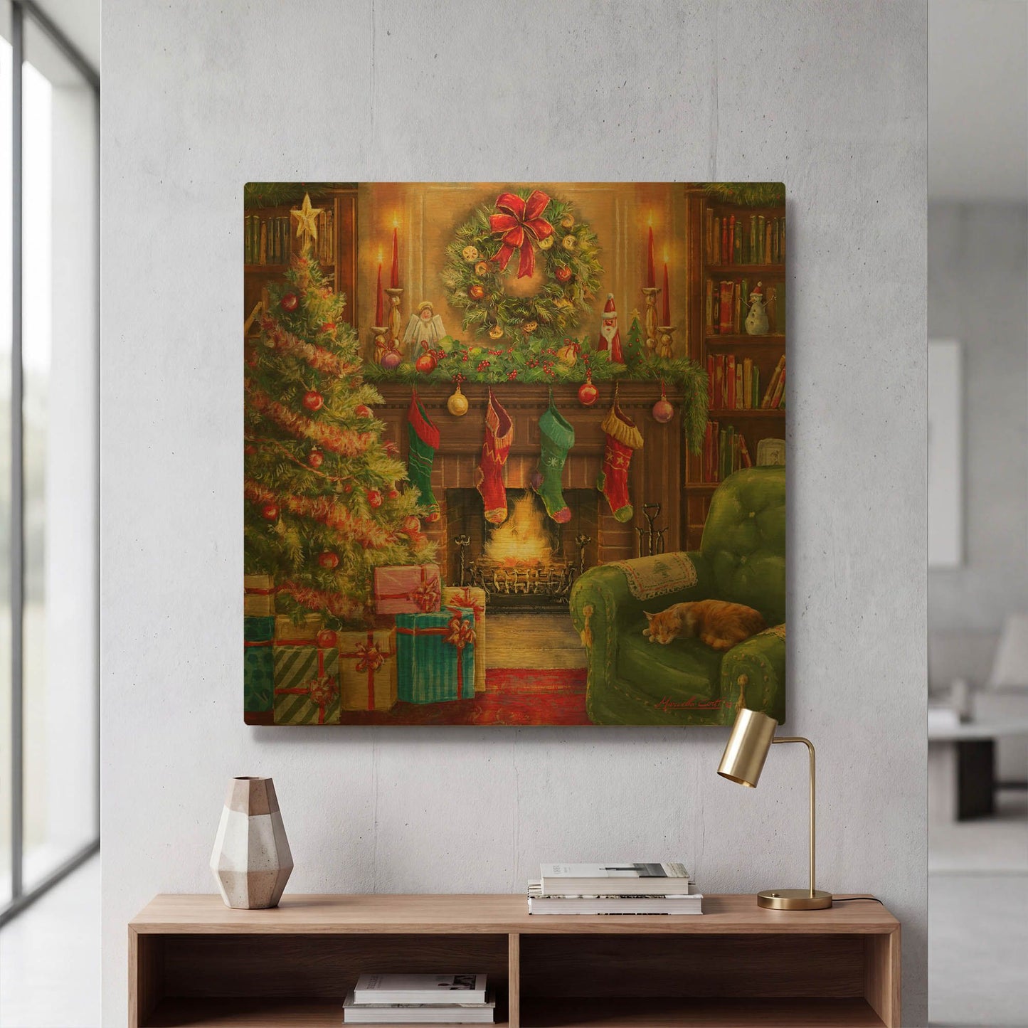 'Cozy Christmas Evening' By Ali Corti Gold Metal Wall Art