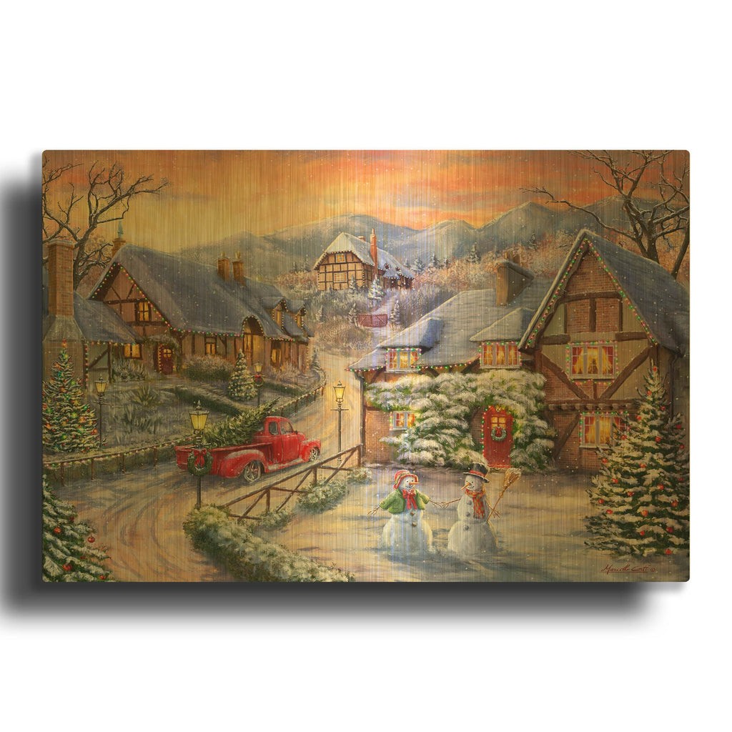 'Brining Home the Tree' By Ali Corti Gold Metal Wall Art