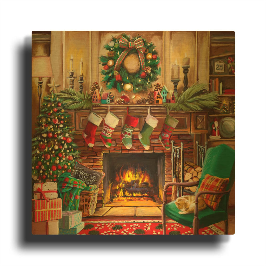 'Fireside Christmas' By Nicky Boehme Gold Metal Wall Art