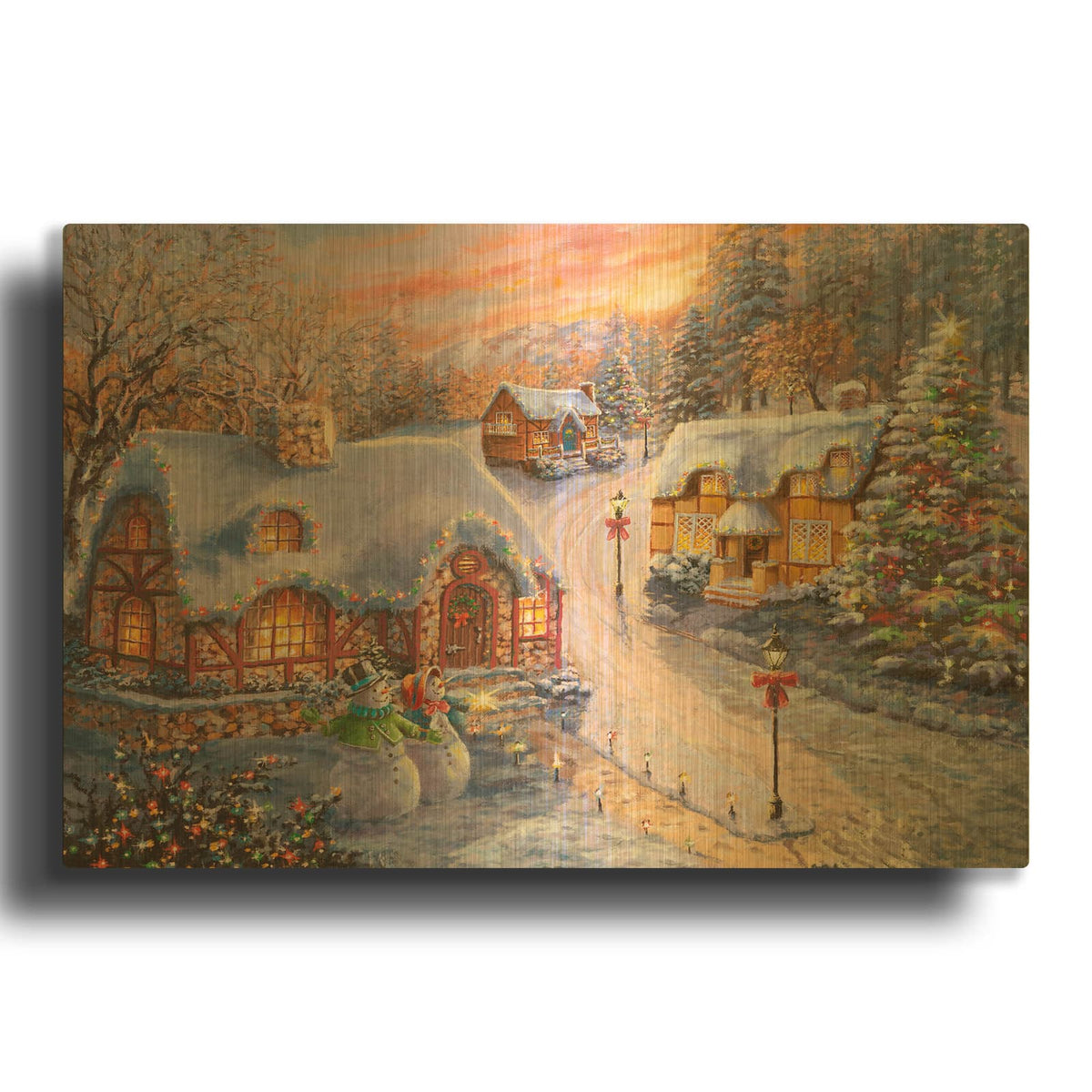 'Winter Cottage Glow' By Nicky Boehme Gold Metal Wall Art