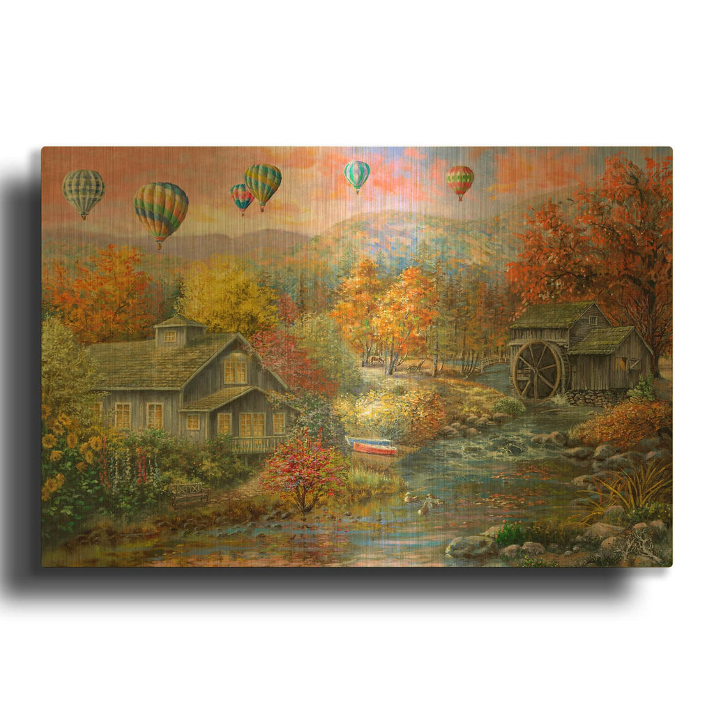 'Autumn Creek Mill' By Nicky Boehme Gold Metal Wall Art