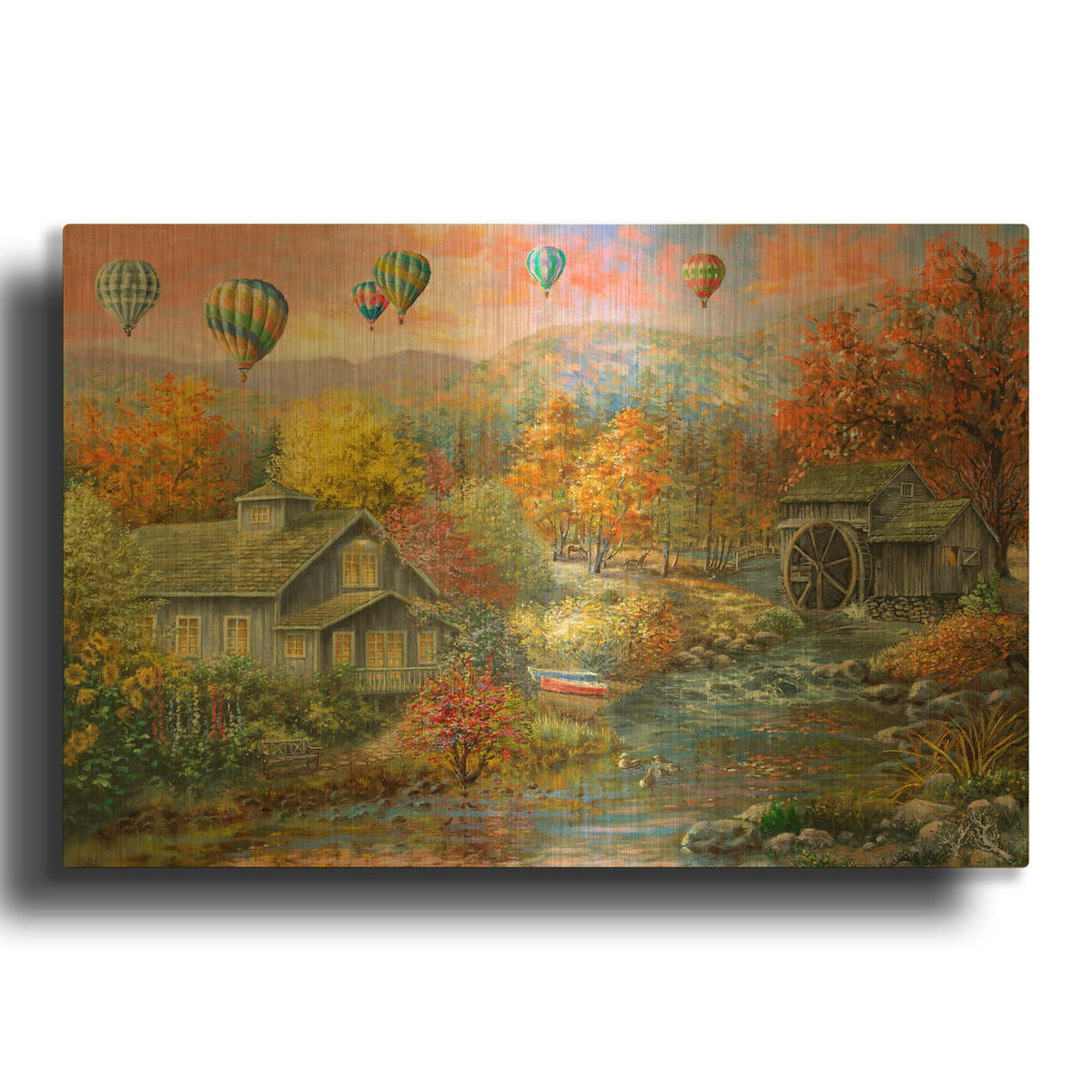 'Autumn Creek Mill' By Nicky Boehme Gold Metal Wall Art