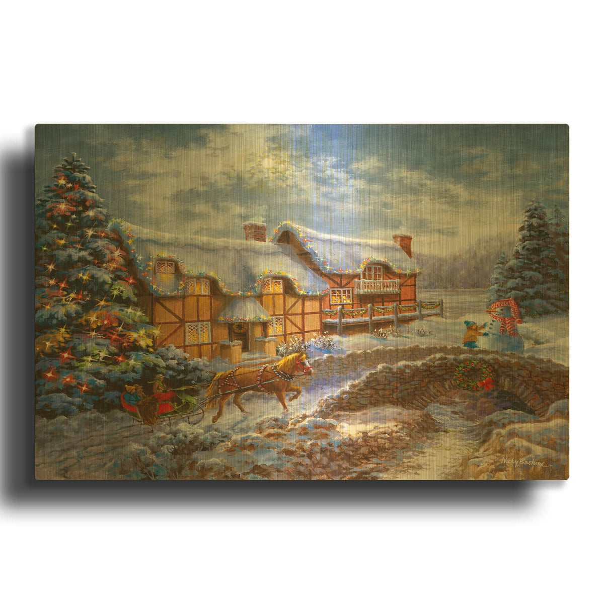 'Country Cottages' By Nicky Boehme Gold Metal Wall Art