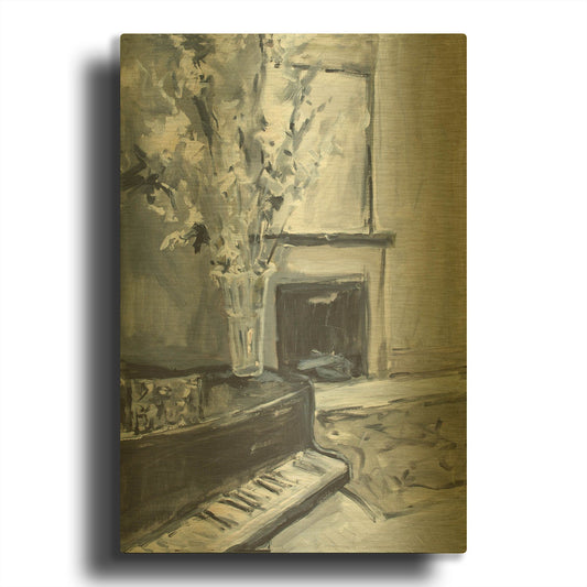 'Piano And Fireplace' By JD Gold Metal Wall Art