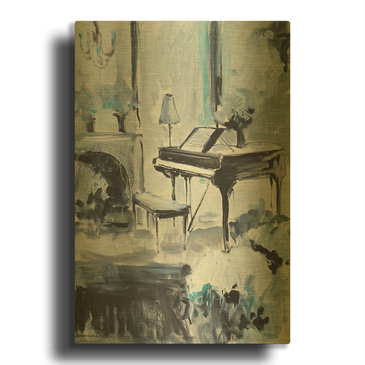 'Piano In Blue 3' By JD Gold Metal Wall Art