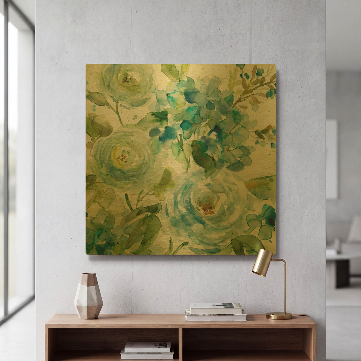 'Cool Watercolor Floral' By JD Gold Metal Wall Art