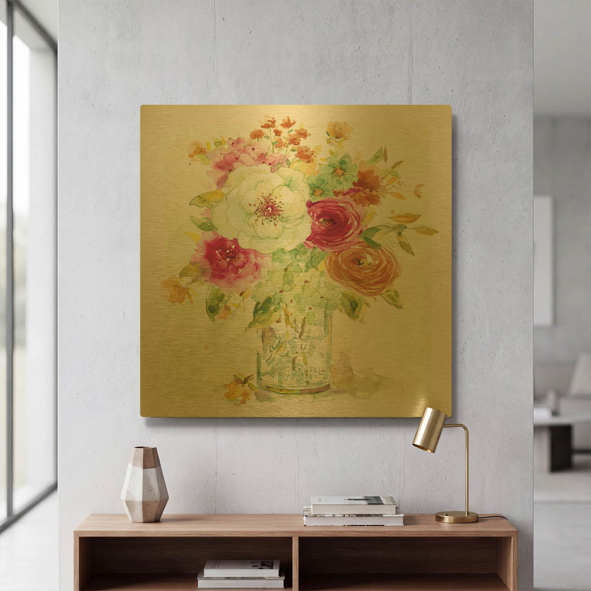 'Garden Jar 5' By JD Gold Metal Wall Art